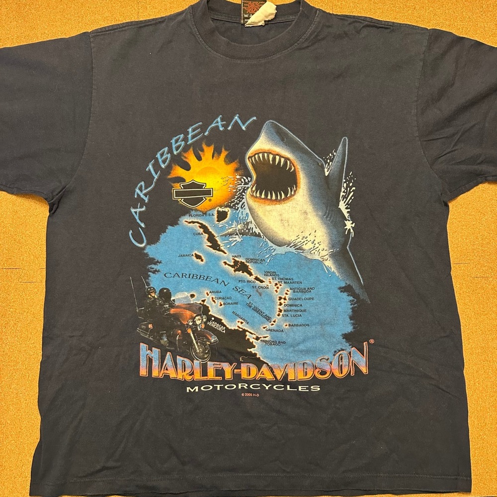 Harley Davidson T-Shirt Mens XL Black Caribbean Shark St Croix 2005 Vintage Tee
